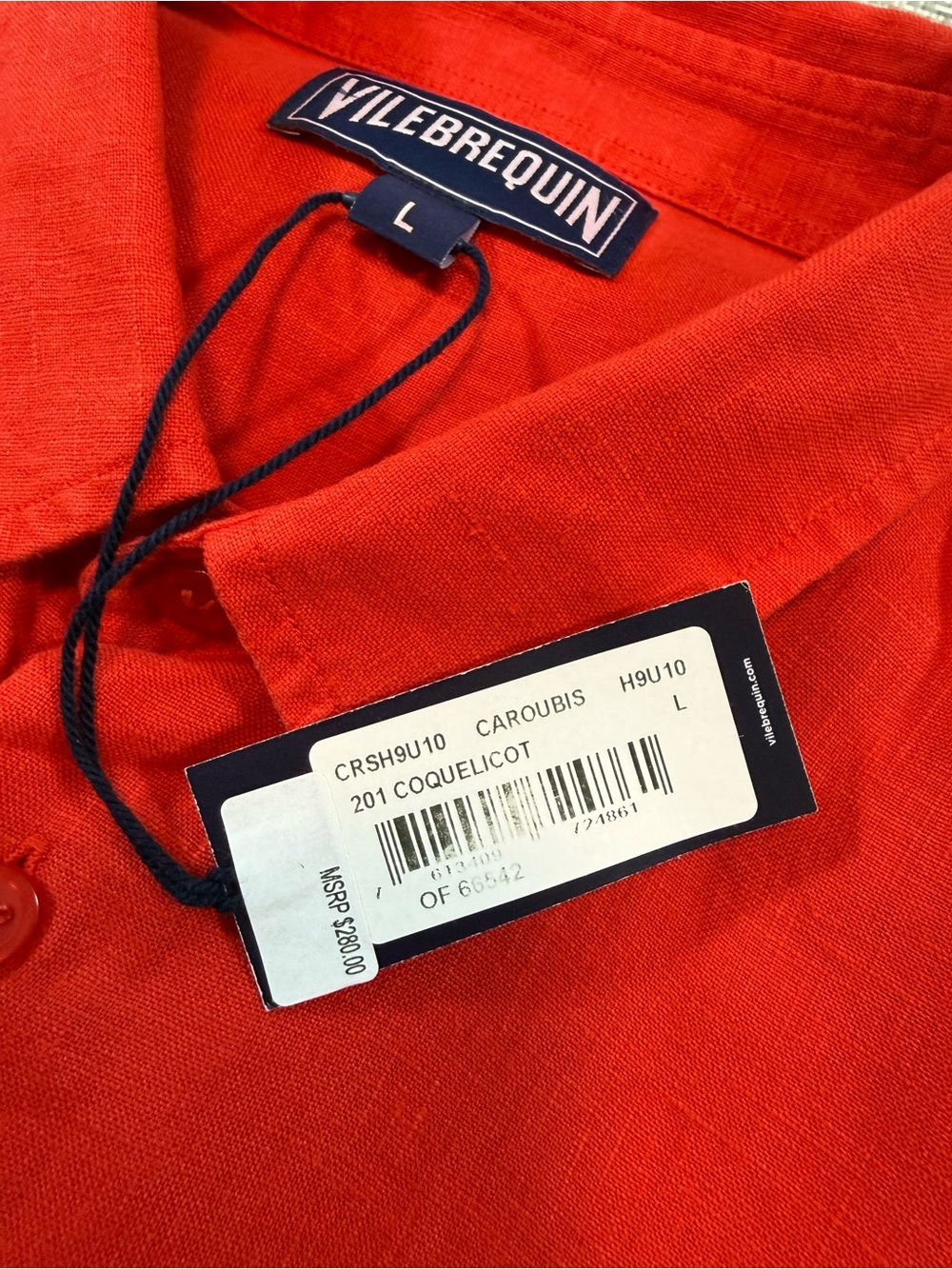 Vilebrequin Caroubis 100% Linen Long Sleeve Shirt L Coquelicot Poppy Red - Picture 11 of 12